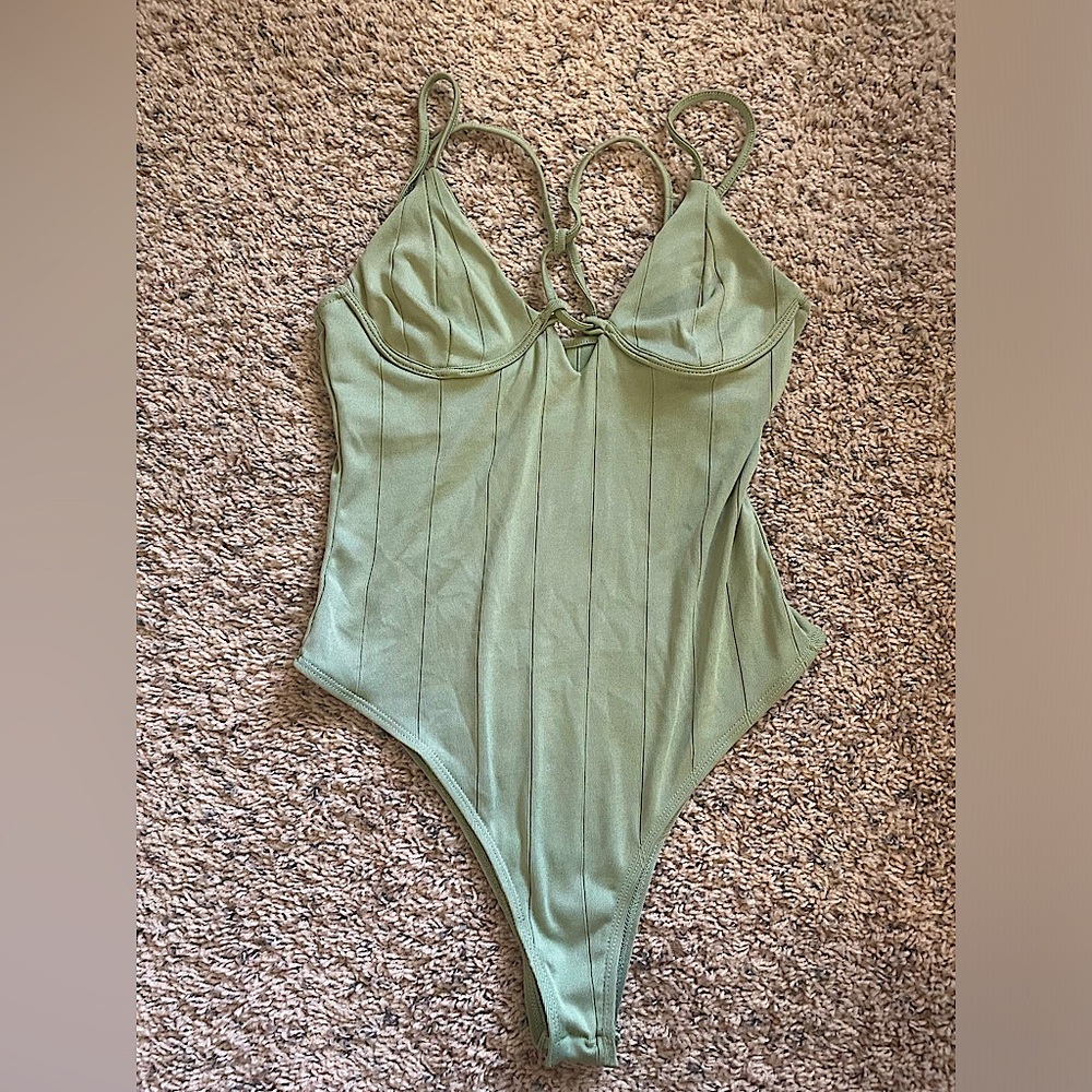 Mint Green Criss Cross Back Bustier Cami Bodysuit MEDIUM